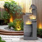 Outdoor Water Fountain, 4 Tiered Waterfall Fountains with LED Lights, Garden Bowl Waterfalls, Modern Cascading Flow Fountain for Garden, Yard, Patio, Home Decor (Grey) - Image 3