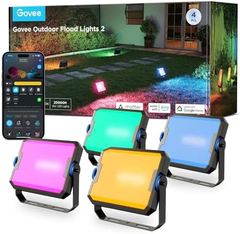Govee Outdoor Flood Lights 2, RGBIC IP66, Wired 4 Pack by Unknown