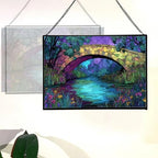 Rainbow Bridge Over Meadow Stream Rectangular Stained Glass Suncatcher – Hanging Window Panel with Animal & Nature Scene – Vibrant Glass Art Gift for Wildlife, Fantasy, Nature Lovers AiKrXc - Image 3