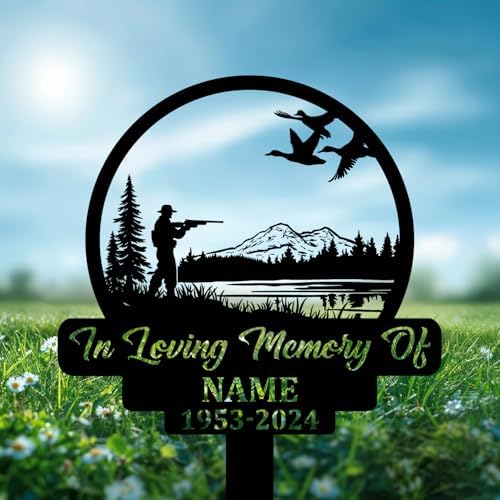 Personalized Hunter Grave Marker Mallard Hunting Memorial Garden Stake 8-24 inch Hunter Dad Loss Gift, Hunter Memorial Gift Loss of Loved One (Mallard Hunting) - Image 3