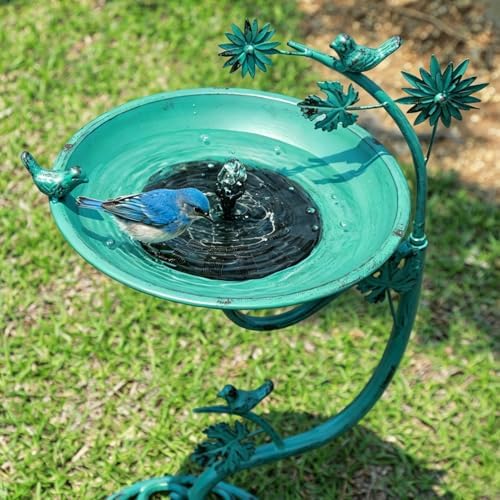 25.8" H Solar Bird Bath Outdoor, Metal Bird Bath with Solar Fountain - Image 3