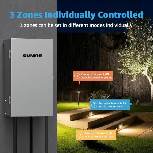 SUNVIE 600W Low Voltage Transformer with 3 Zone, Photocell Sensor & Timer - Image 3
