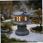 Solar Gray Pagoda Garden Statue, Patio Zen Decor with Light by Unknown