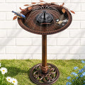 Metal Bird Bath with Solar Fountain Pump & LED Lights, 34" Tall Iron Birdbath for Outdoors, Heavy Duty Cast Iron Pedestal Bird Bath for Garden Yard Patio Lawn Deck, Bronze Finish by BSTWISH