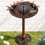Metal Bird Bath with Solar Fountain Pump & LED Lights, 34" Tall Iron Birdbath for Outdoors, Heavy Duty Cast Iron Pedestal Bird Bath for Garden Yard Patio Lawn Deck, Bronze Finish by BSTWISH