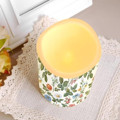 Rose Green Leaves Flameless LED Candles with Remote Timer Electric Fake Candle Color Changing Pillar Candles Battery Operated for Table Centerpiece Home Indoor Wedding Decoration Set of 4 - Image 6