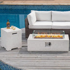 COSIEST 2-Piece Outdoor Propane Fire Pit Table Set w Tank Table, 42" Terrazzo Rectangle Fire Table (Certified, 50,000 BTU) w 16" Tank Cover Side Table, Wind Guard, Rain Cover for Garden, Pool - Image 2