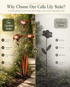 Flamed Copper Three Calla Lilies Garden Stake with Bells, 24 Inch Metal Flower Yard Art Decor, Handmade Rain Catcher Sculpture, Rustic Wind Chime Ornament for Patio Lawn Backyard Gift Idea - Image 6