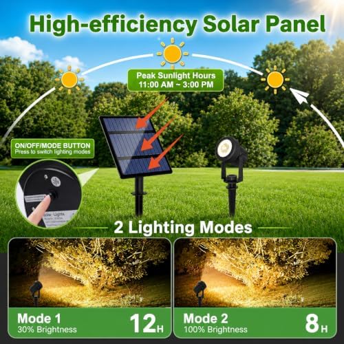 Solar Spotlights Outdoor Waterproof, Warm White Landscape Lights - Image 6