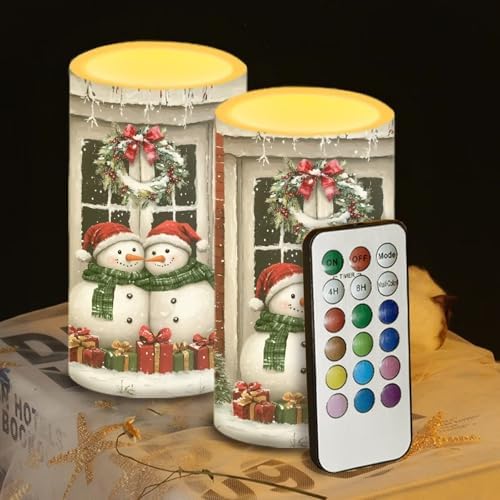 Battery Operated Flameless Candles with Remote and Timers Christmas Snowman Flameless LED Pillar Candles for New Year Party Decoration Battery Tea Lights - Image 5