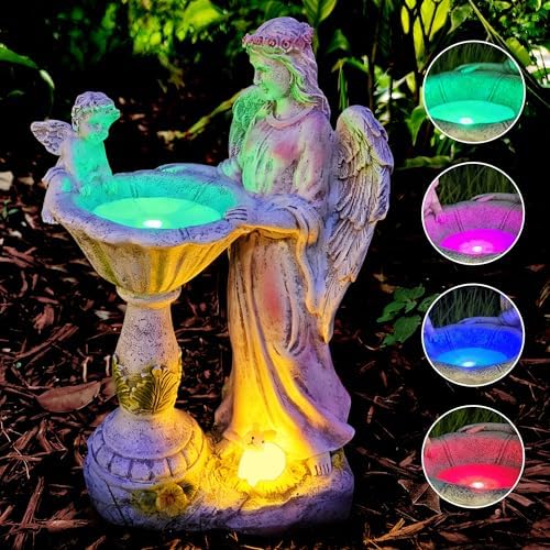 Solar Garden Statue Outdoor Angel Garden Figurine with Color Changing Light by VOVEEXY