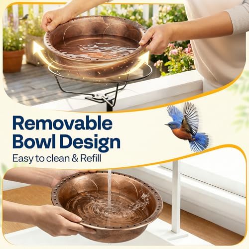 VIVOHOME Deck-Mounted Bird Bath with Solar Fountain, 13-Inch Bowl, Bronze - Image 4