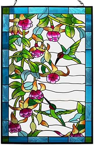 VEWOGARDEN W10xH15 inch Hummingbird Stained Glass Window Hangings, Suncatcher Panel with Chain for Wall or Windows by VEWOGARDEN