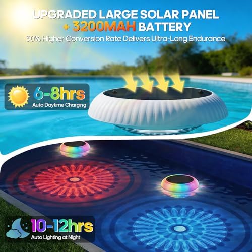 Solar Floating Pool Lights, 6.5in 3200mAh RGB Up and Down Color Changing - Image 3