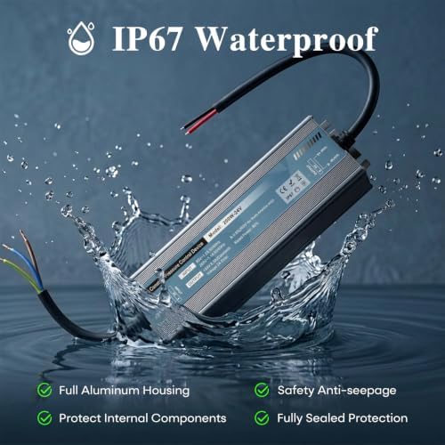 QNNP® LED Driver 200 Watts 24V DC Low Voltage Transformer Waterproof IP67 Power Supply Transformer Adapter AC 85V-265V to 24V DC, LED Power Supply for Indoor Outdoor Lighting - Image 6