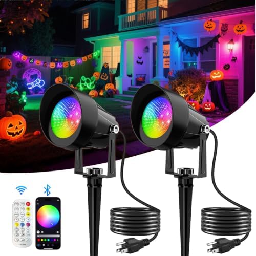 Spot Lights Outdoor, Smart RGBW LED Color Changing Landscape Lights with APP and Remote Control, Music Mode, DIY Scenes, Timing, IP65 Waterproof Spotlights Plug in for Yard Garden, 2 Pack by CREPOW