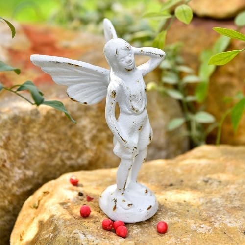 Sungmor Cast Iron Angel Statue Garden Fairy Figurines, 2 Pack Rustic White - Image 4