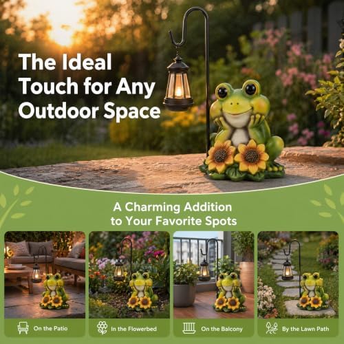 Solar Frog Garden Statue with LED Light – Hand-Painted Resin Outdoor Decor, Waterproof Lawn Ornament for Patio Yard Balcony, Unique Gift for Mom Grandma Women, Fairy Garden Decoration - Image 4