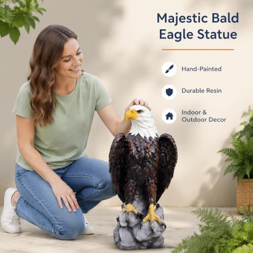 24.4" Bald Eagle Garden Statue, Hand-Painted Resin Eagle Sculpture, Large Patriotic Outdoor Decor for Lawn, Patio, Courtyard, Porch, Entryway, Indoor Home & Office Accent - Image 6