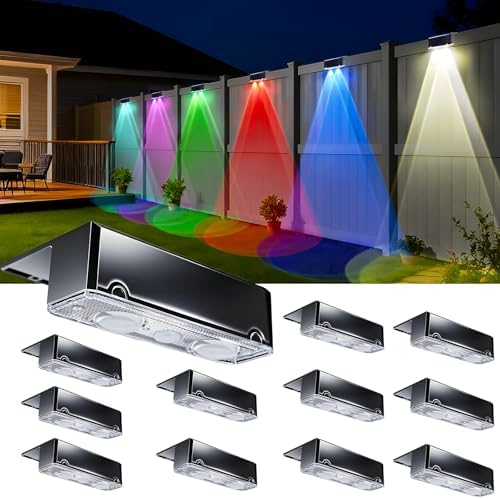 EGOBOO Solar Fence Lights Outdoor, 10 Modes RGB Color Changing & Warm White by EGOBOO