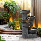 4 Tiered Waterfall Fountains, Outdoor Water Fountains with LED Lights, Garden Outside Brick Waterfalls, Modern Cascading Flow Fountain for Garden, Yard, Patio, Home Decor (Brown) - Image 3