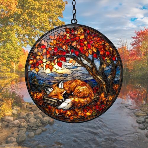 Sleeping Fox Books Fall Autumn Acrylic Suncatcher by AVAGAN