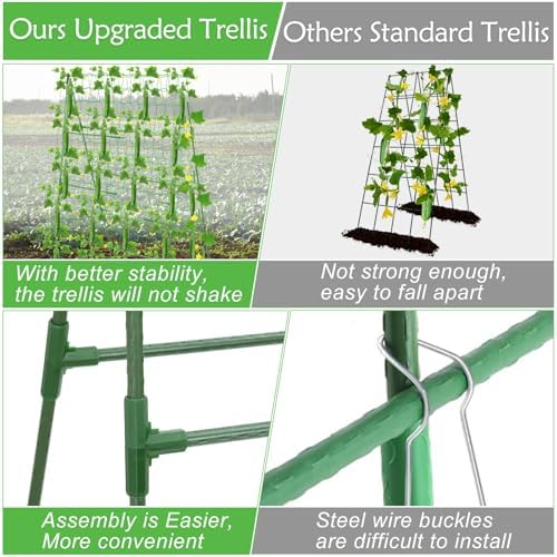 32 x 53 Inch Cucumber Trellis for Climbing Plants Outdoor A-Frame Garden Trellis for Raised Bed Detachable Sturdy Garden Plant Support Trellis for Small Plant Vegetable Flower Grape with Climbing Net - Image 5