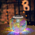 Solar Outdoor Table Lamp, Solar Powered Mosaic Glass Ball Garden Lights Waterproof Color Changing Mood Night Lights (N) - Image 4