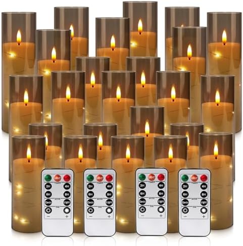 24-Pack Gray Flameless Candles with Remote Control, Battery-Powered LED Candles with Embedded Star String Lights & Realistic Flickering Flame. with Timer for Christmas, Home, Wedding, Fireplace Mantle - Image 2