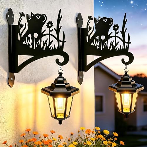 VOOKRY Solar Wall Lanterns Outdoor, Waterproof 2 Pack Hanging Lights with Cat Hooks, Wall Mount Sconce with 3 Solar Panels for Patio Porch Yard Garden Decor, Dusk to Dawn 2700K Warm White by VOOKRY