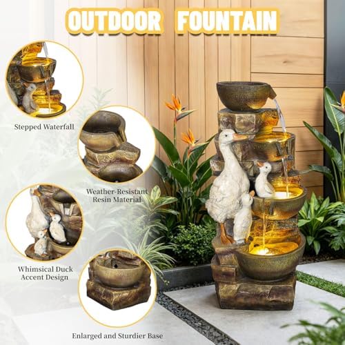 31.5" H Duck Water Fountain Outdoor Indoor,4-Tier Cascading Garden Fountain - Image 5