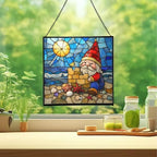 Beach Day Gnome Stained Glass Suncatcher – Square Hanging Window Panel for Home or Greenhouse – Whimsical Glass Art Gift for Garden Lovers, Christmas, Halloween, Father Days GWNf1E - Image 2