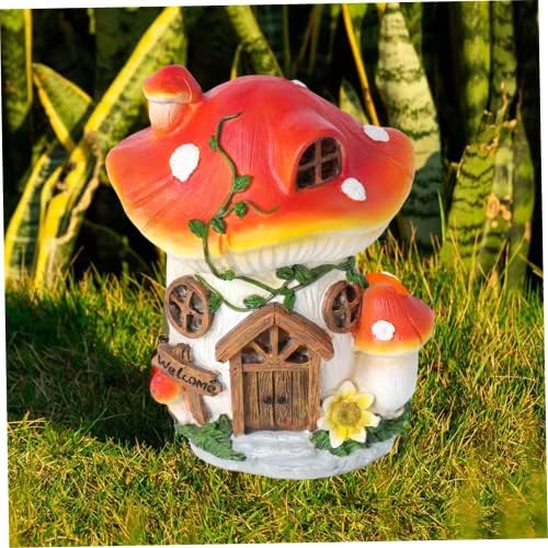 Solar Fairy Garden House, 19cm/7.5inch Resin Mushroom House Fairy Garden Accessories Outdoor, Mushroom House Figurines with Solar Light, Garden Waterproof Mushroom Decor, Standard - Image 5
