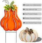 Fall Harvest Metal Pumpkin Garden Stakes, Set of 3, Orange White Green, Autumn Yard Decor - Image 4