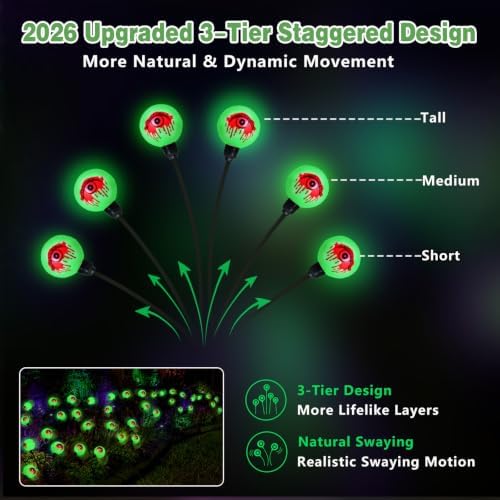 EEW Solar Halloween Decorations Outdoor 6 Pack 36 LED Eyeball Lights Green - Image 3