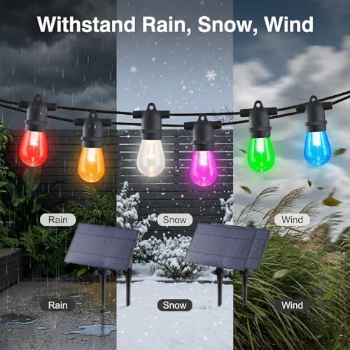 96FT Solar Outdoor String Lights – Dimmable RGB LED Patio Lights with Remote, Waterproof for Garden, Yard, Deck, and Backyard Decor - Image 3