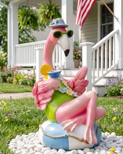 Pink Resin Flamingo Statue 12.2 Inch Tiki Figurine for Garden Patio - Image 2