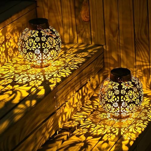 2 Pack Solar Lanterns, Vintage Bronze Flower by BLLTLLW