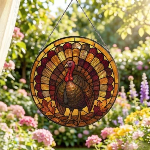 Turkey Stained Glass Suncatcher 11.8" Colorful Window Hanging Ornament, Sun Catcher Decor for Bathroom Front Door Living Room Home Wall Garden - Image 2
