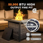 Nuu Garden Propane Fire Pit Table, CSA Certified 30 Inch 50,000 BTU Outdoor Propane Gas Cabinet Square Fire Pit Table, Iron Tabletop, Rattan and Iron Frame, with Lid and Fire Glass Beads, Black - Image 5