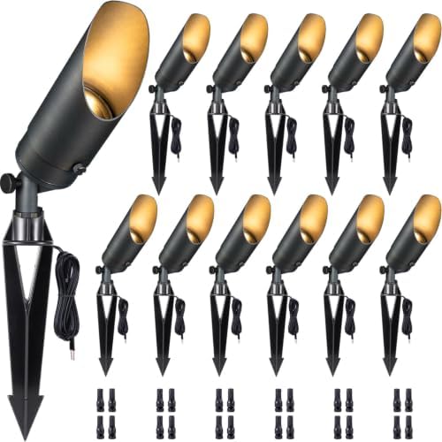 Gardenreet Die-Cast Brass Spot Light Outdoor - 12V Uplighting Waterproof, LED Low Voltage Landscape Lights, Metal Bronze for Fence Fountain Without MR16 Bulbs (12 Pack) by Gardenreet