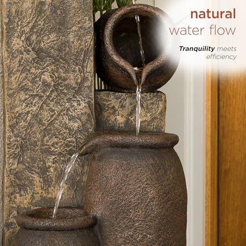 Alpine Corporation GIL140 43" Tall Indoor Outdoor Pottery Fountain with Replaceable LED Lights, Water Feature for Garden, Patio, and Home Decor, Brown - Image 4