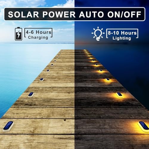 DetarZinLED Solar Step Lights Outdoor IP68 Waterproof 6 Pack Warm White Bar - Image 3