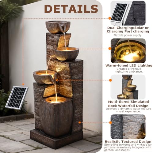38.2" Tall Solar Powered Water Fountain for Outdoor - Image 3