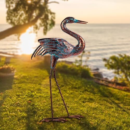 Natelf Garden Crane Statues Outdoor Patina Heron Decoy Yard Sculptures - Image 3