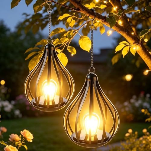 Solar Lanterns Outdoor Waterproof 2 Pack, Hanging Solar Lights Garden Decor Gifts for Women Mom Grandma, Metal Solar Lanterns for Outdoor Patio Porch Backyard by Unknown