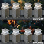 TW SHINE 4 Pack Solar Outdoor Fence Post Lights, 2 Modes Post Cap Lights Waterproof Warm White/Cool White for Yard, Garden, Porch, Patio Decor, for 4x4 5x5 6x6 Wood Posts, White - Image 3