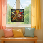 Gnome with Windmill Garden Stained Glass Suncatcher – Square Hanging Window Panel for Home or Greenhouse – Whimsical Glass Art Gift for Garden Lovers, Christmas, Halloween, Father Days HML9Z6 - Image 5