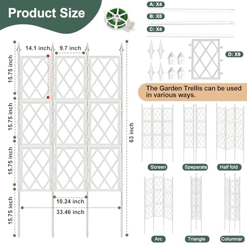 63 Inch Garden Trellis Support Fence Metal Lattice Climbing Frame White - Image 2