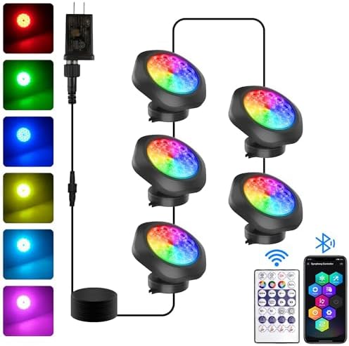 T-SUN Pond Lights LED Underwater 16M Colors with App and Remote 5 Pack by T-SUN